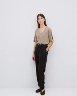 YERSE Camiseta holgada escote pico caqui Outlet