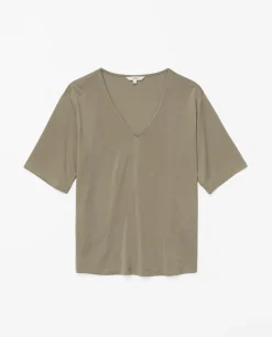 YERSE Camiseta holgada escote pico caqui Outlet