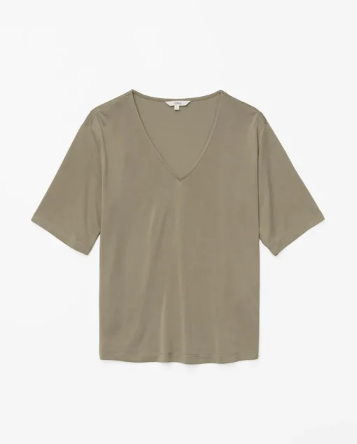 YERSE Camiseta holgada escote pico caqui Outlet