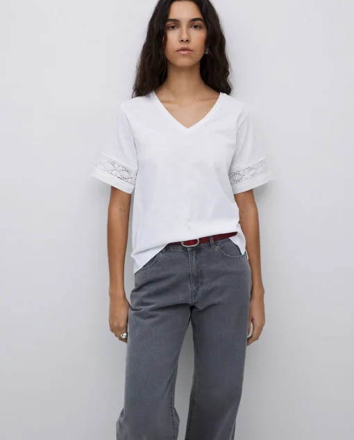 YERSE Camiseta puntillas blanco New