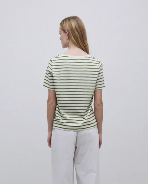 YERSE Camiseta rayas cuello pico verde New
