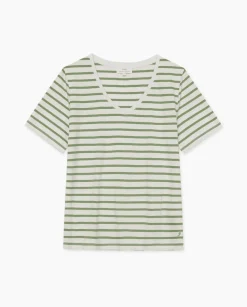 YERSE Camiseta rayas cuello pico verde New
