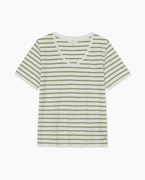 YERSE Camiseta rayas cuello pico verde New