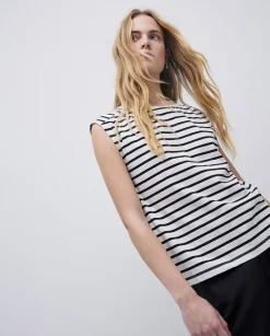 YERSE Camiseta sin mangas rayas azul noche Hot