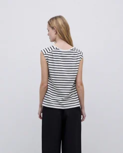 YERSE Camiseta sin mangas rayas azul noche Hot