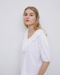 YERSE Camiseta volante con bordado blanco Best