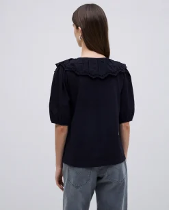 YERSE Camiseta volante con bordado negro Discount