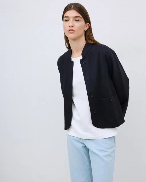 YERSE Chaqueta corta cuello mao azul oscuro Online
