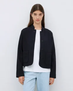YERSE Chaqueta corta cuello mao azul oscuro Online