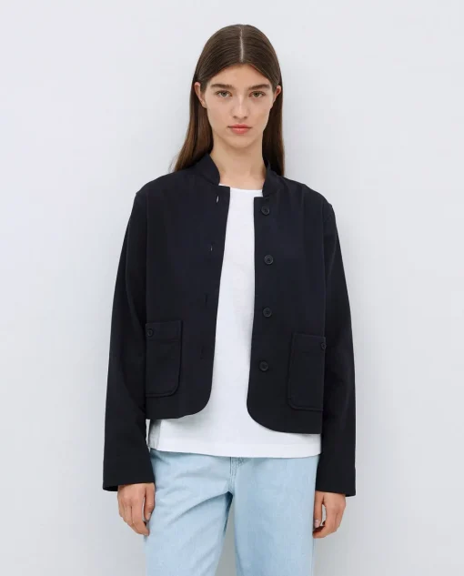YERSE Chaqueta corta cuello mao azul oscuro Online