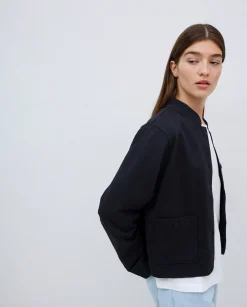 YERSE Chaqueta corta cuello mao azul oscuro Online