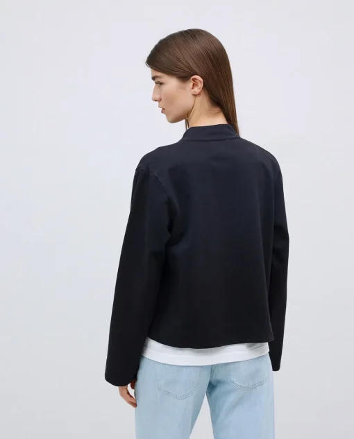 YERSE Chaqueta corta cuello mao azul oscuro Online