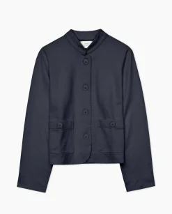 YERSE Chaqueta corta cuello mao azul oscuro Online
