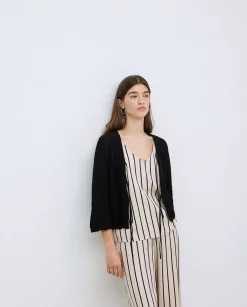 YERSE Cárdigan calado lazos negro Outlet