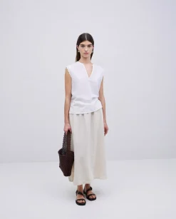 YERSE Falda midi 100% lino crudo Online