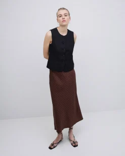 YERSE Falda midi estampado geométrico chocolate Fashion
