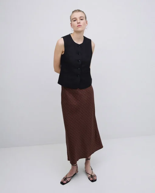 YERSE Falda midi estampado geométrico chocolate Fashion