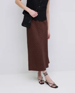 YERSE Falda midi estampado geométrico chocolate Fashion