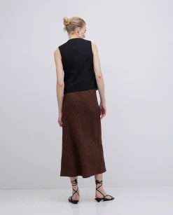 YERSE Falda midi estampado geométrico chocolate Fashion