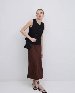YERSE Falda midi estampado geométrico chocolate Fashion