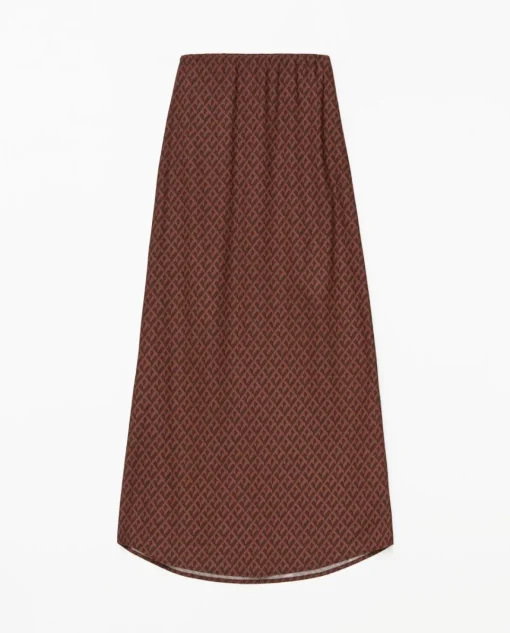 YERSE Falda midi estampado geométrico chocolate Fashion