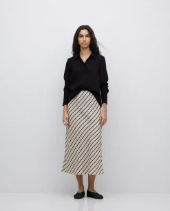 YERSE Falda midi tencel rayas crudo Discount
