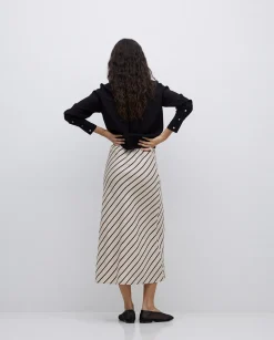 YERSE Falda midi tencel rayas crudo Discount