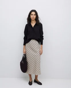 YERSE Falda midi tencel rayas crudo Discount
