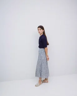 YERSE Falda midi viscosa azul Hot