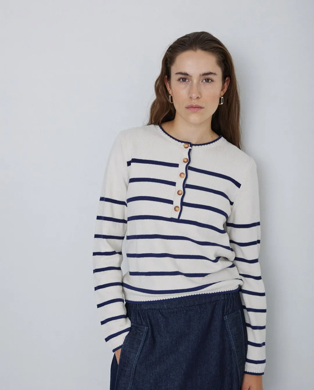 YERSE Jersey algodón orgánico rayas azul oscuro Fashion