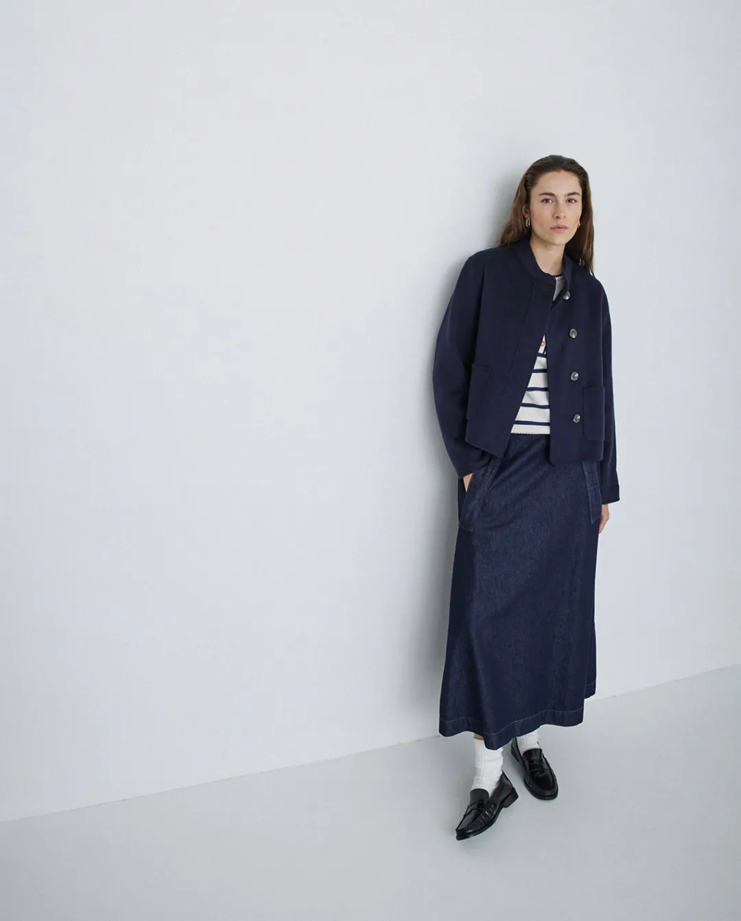 YERSE Jersey algodón orgánico rayas azul oscuro Fashion