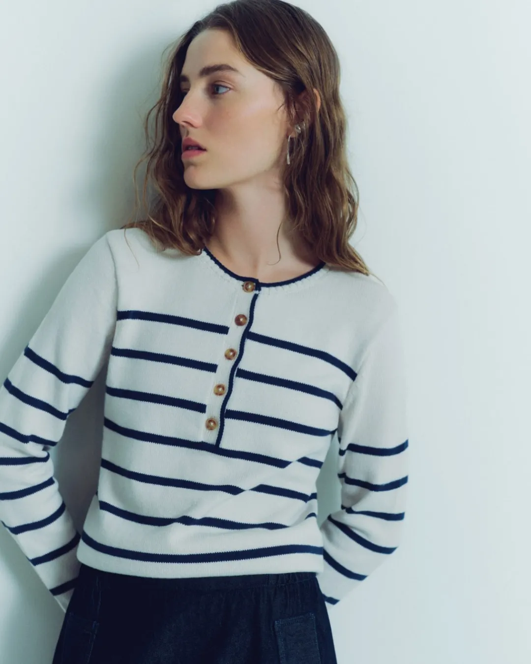 YERSE Jersey algodón orgánico rayas azul oscuro Fashion