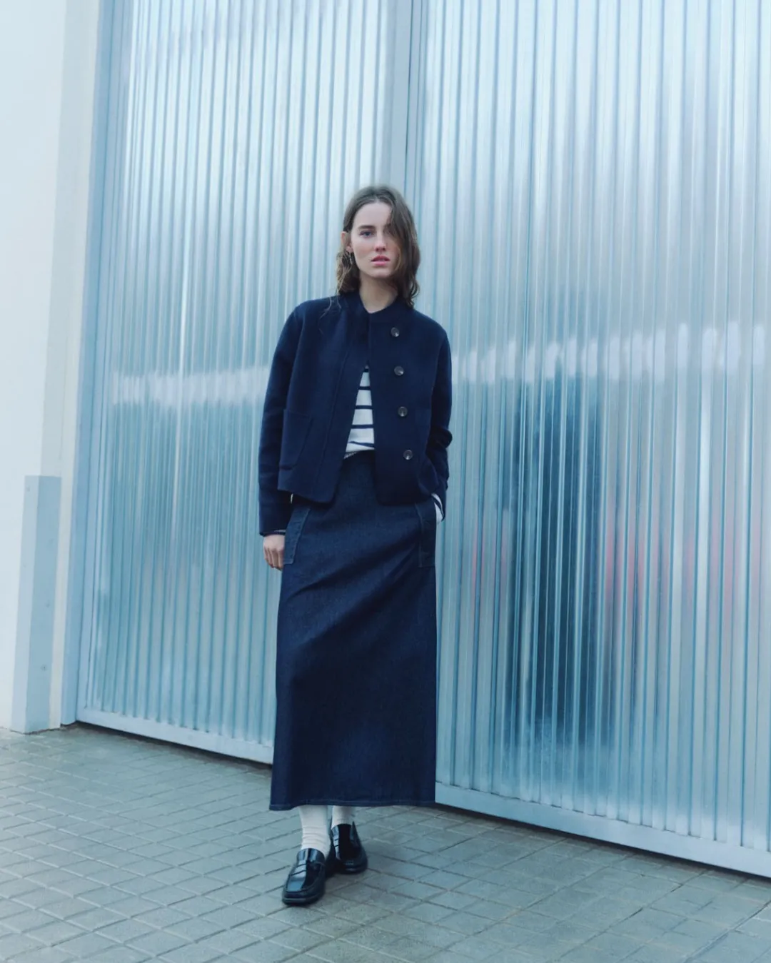 YERSE Jersey algodón orgánico rayas azul oscuro Fashion