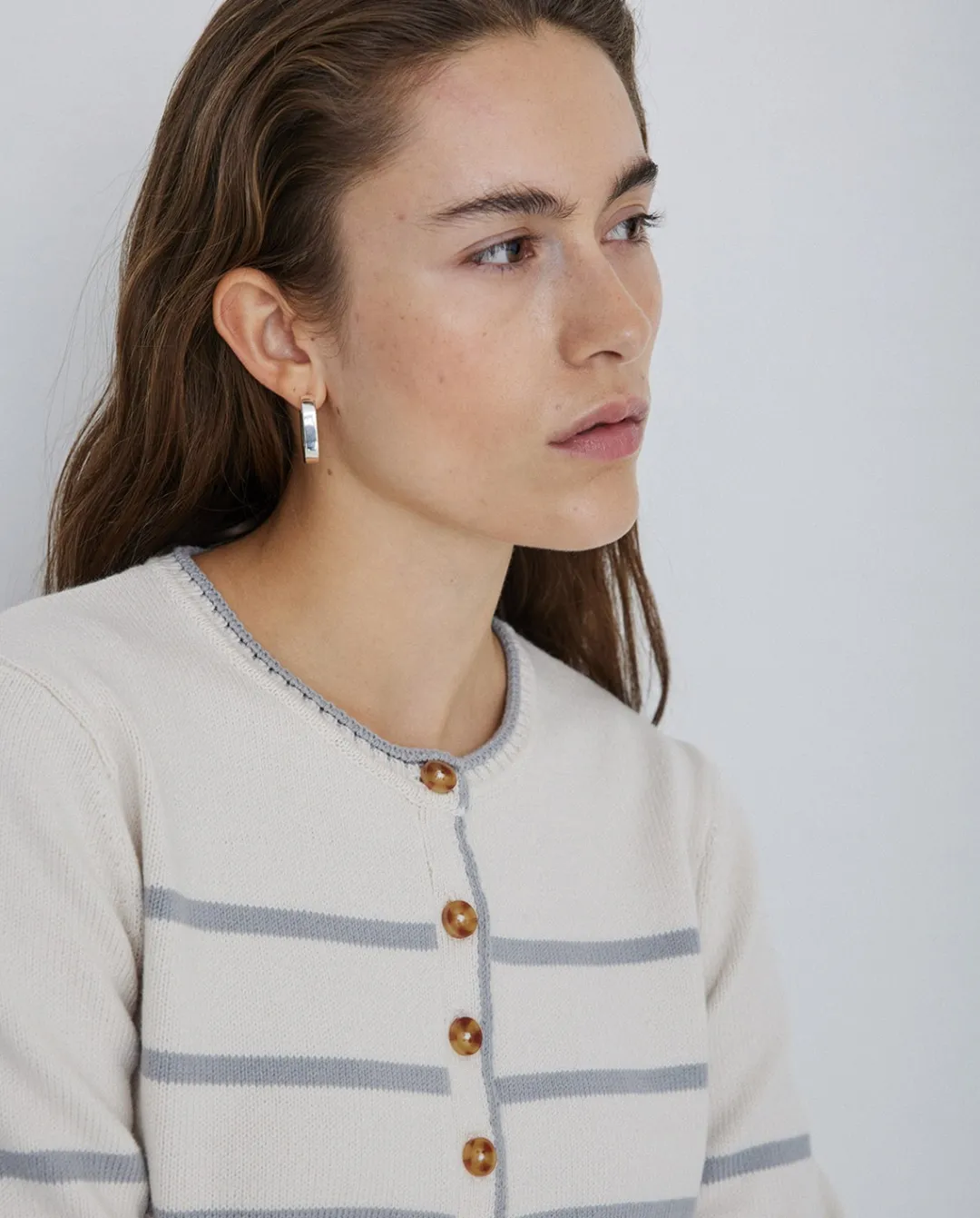 YERSE Jersey algodón orgánico rayas gris Sale