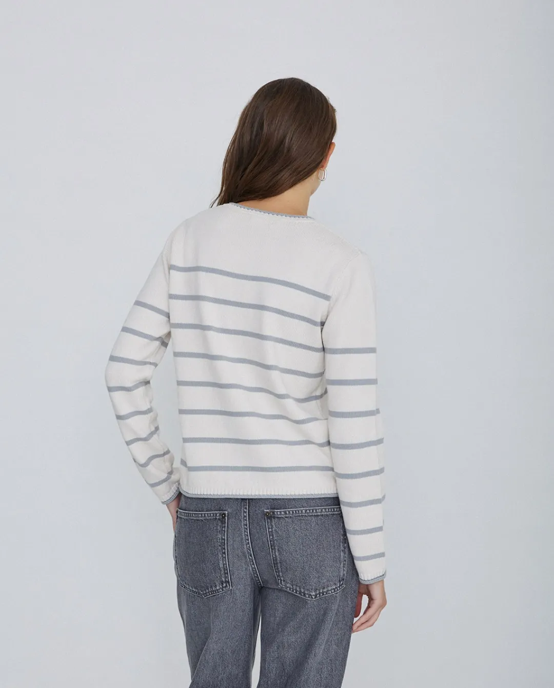 YERSE Jersey algodón orgánico rayas gris Sale