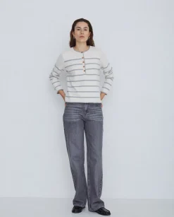 YERSE Jersey algodón orgánico rayas gris Sale