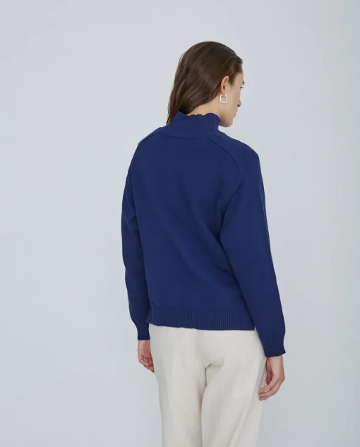 YERSE Jersey de punto con botones azul oscuro New