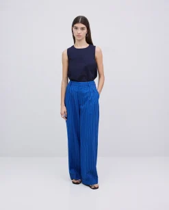 YERSE Pantalones popelín rayas azul oscuro Best