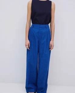 YERSE Pantalones popelín rayas azul oscuro Best