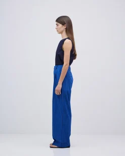 YERSE Pantalones popelín rayas azul oscuro Best