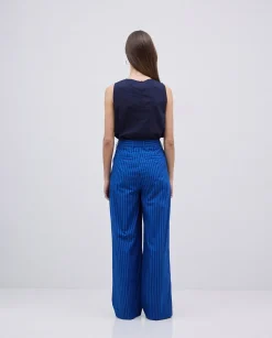 YERSE Pantalones popelín rayas azul oscuro Best