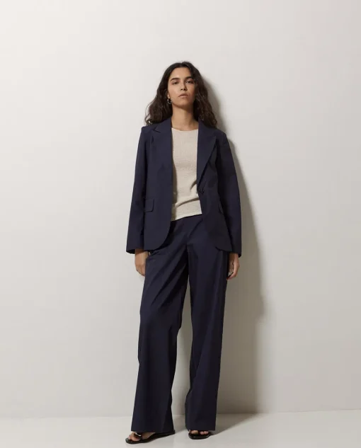 YERSE Pantalones popelín wide leg azul oscuro New