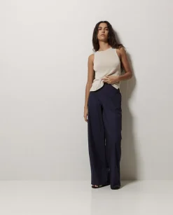 YERSE Pantalones popelín wide leg azul oscuro New