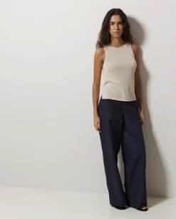 YERSE Pantalones popelín wide leg azul oscuro New