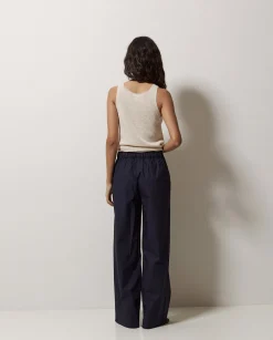 YERSE Pantalones popelín wide leg azul oscuro New