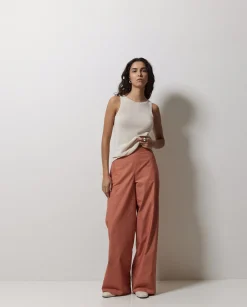 YERSE Pantalones popelín wide leg terracota Hot