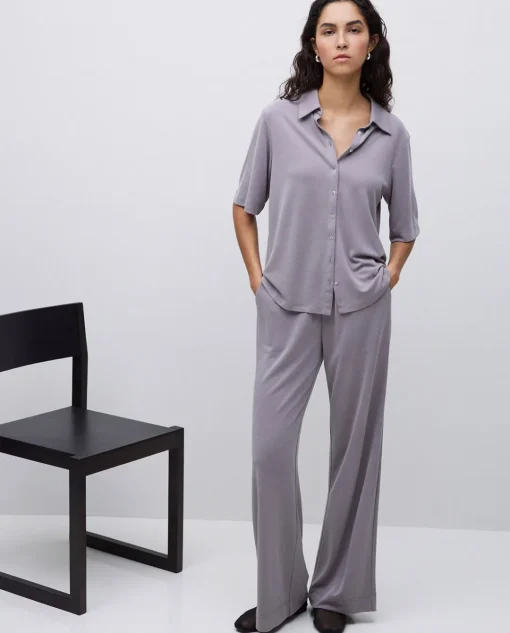 YERSE Pantalones punto fluidos gris Online