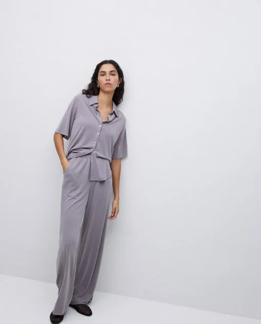 YERSE Pantalones punto fluidos gris Online