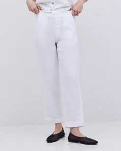 YERSE Pantalones rectos lino blanco Fashion