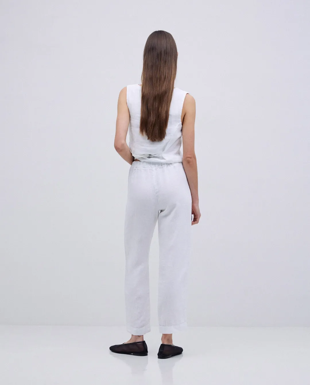 YERSE Pantalones rectos lino blanco Fashion